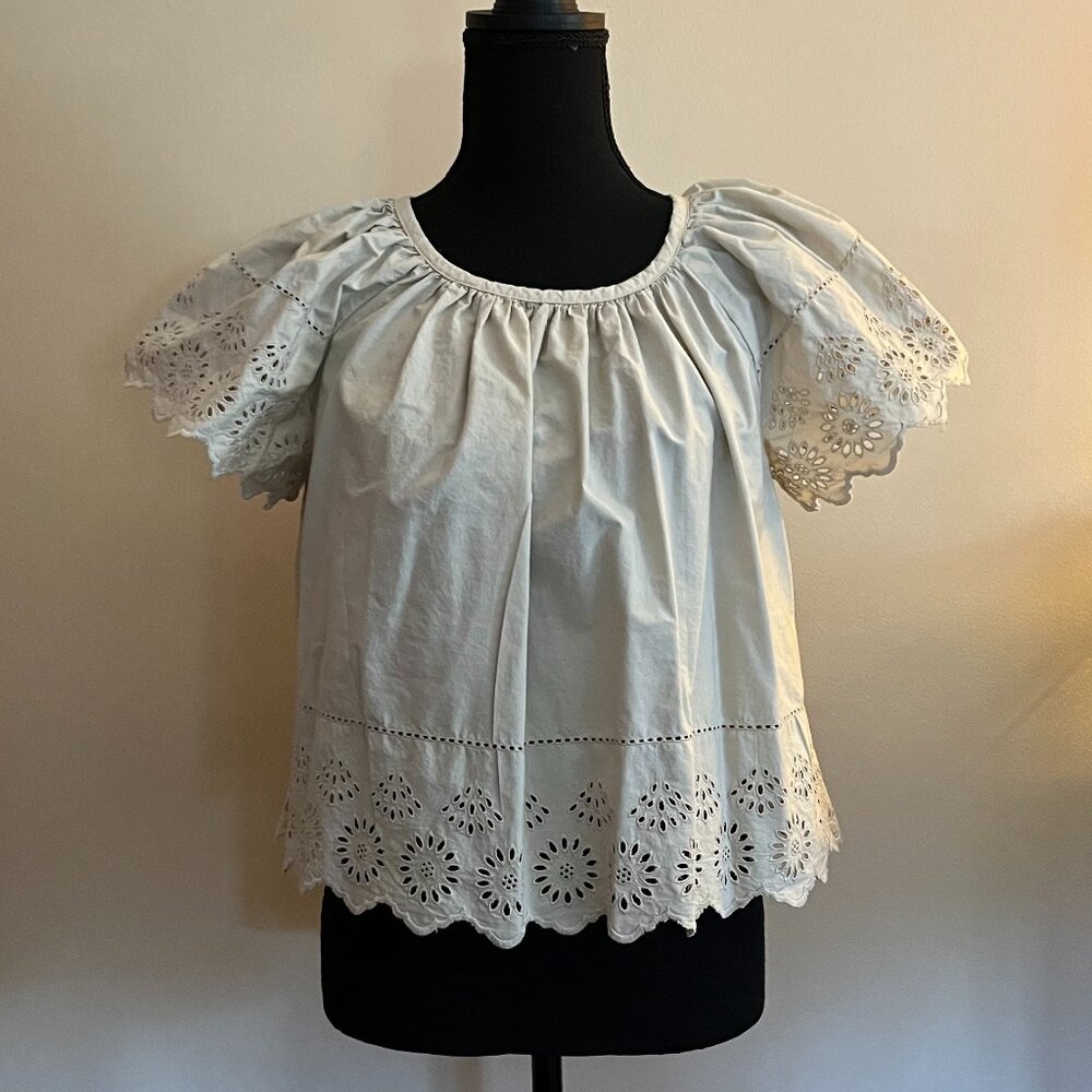 Gap 100% Cotton Loose Embroidered Cropped Short Sleeve Blouse